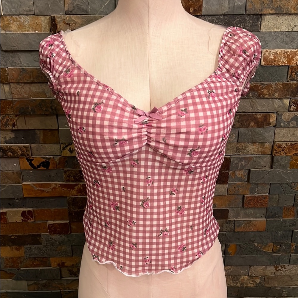 Pink Gingham Floral Women's Top